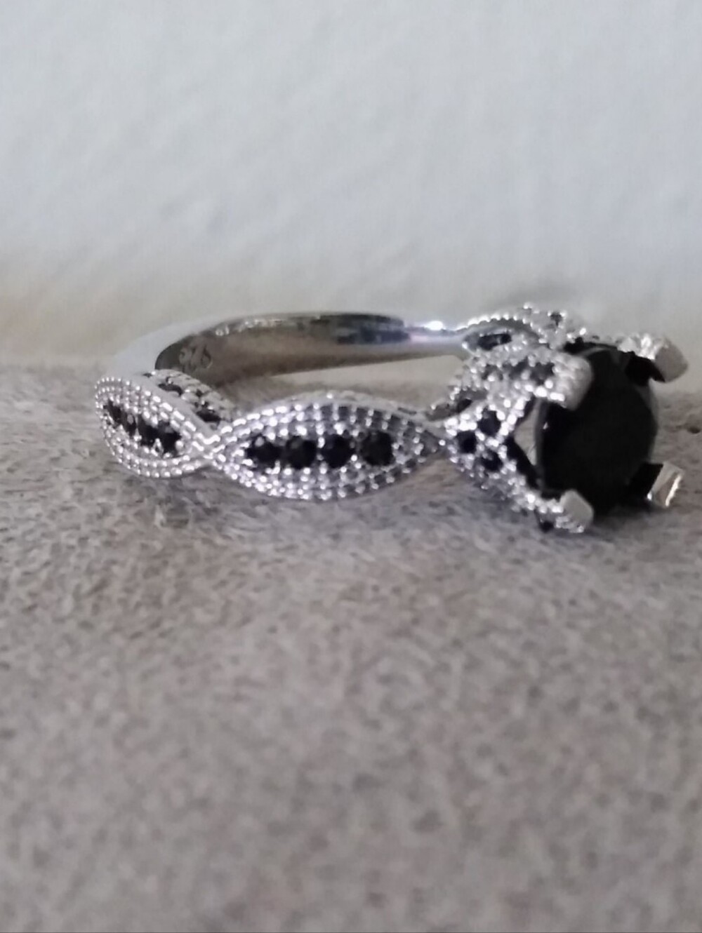 10k White Gold Over Silver 2 PC Onyx Solitaire W/Accents Eternity Ring Set Sz 10 - Picture 8 of 12